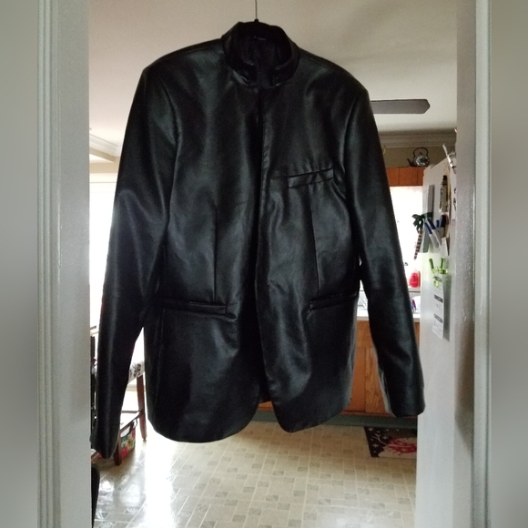 Nehru Collar Leather Jacket L - Picture 12 of 13